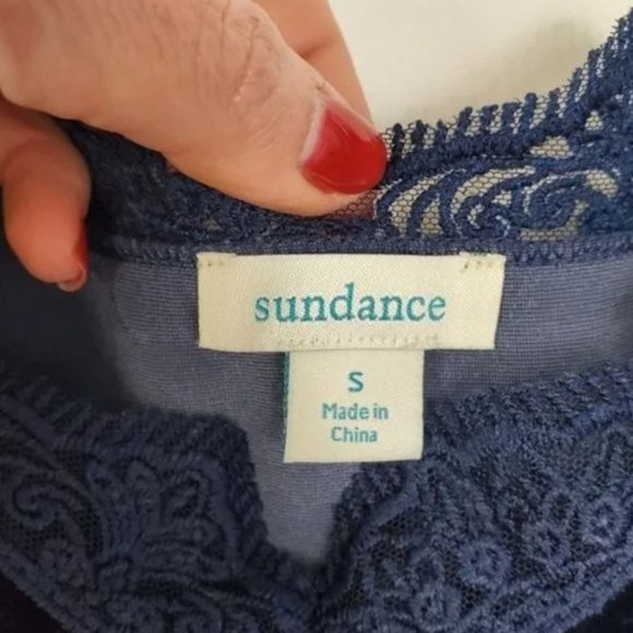 Sundance Crushed Velvet Tank Top Womens Size S Silk Blend Dark Navy Blue - Picture 2 of 4